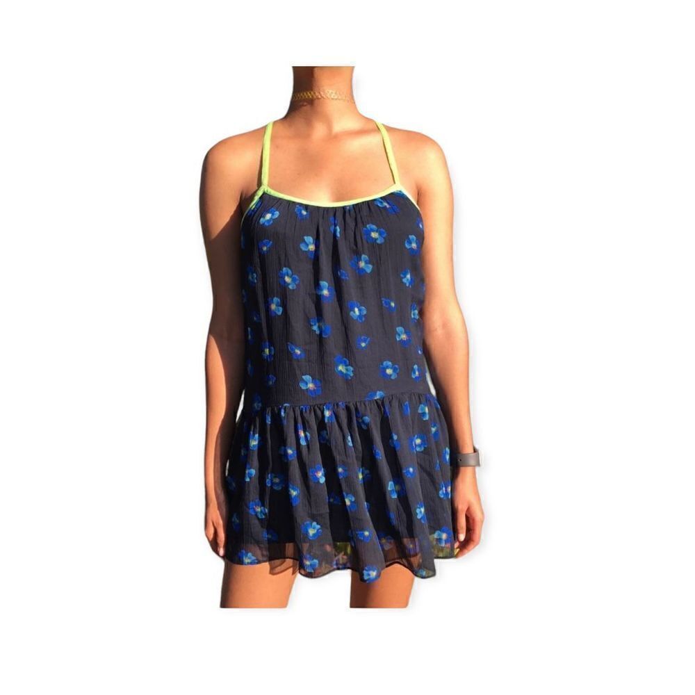 Womens Hollister Floral Forget Me Nots Racerback Flounce Sleeveless Dress - Sz S